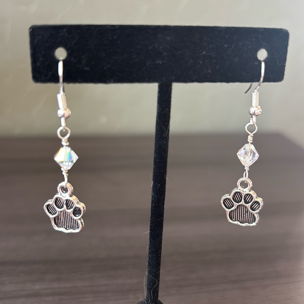Paw and Swarovski Crystal Earrings NWT‎